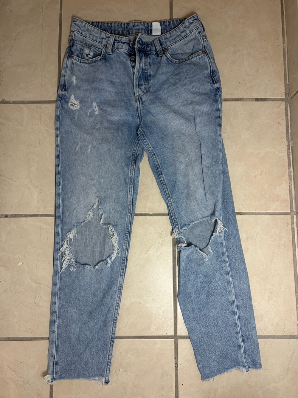 H&M Light Blue Distressed Mom Jeans